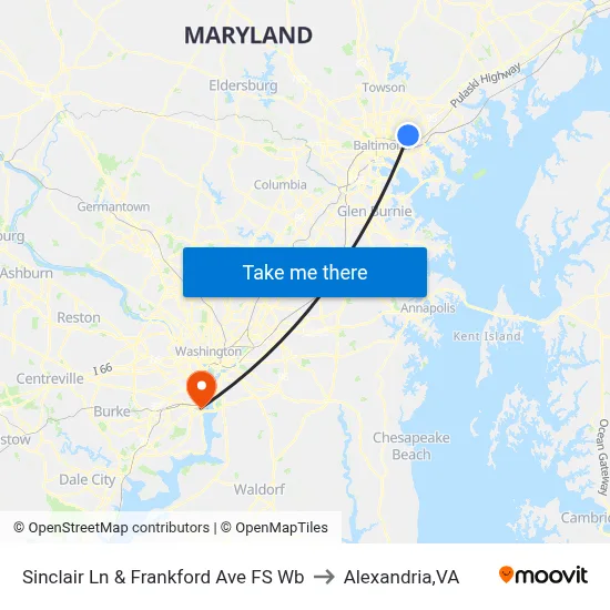 Sinclair Ln & Frankford Ave FS Wb to Alexandria,VA map