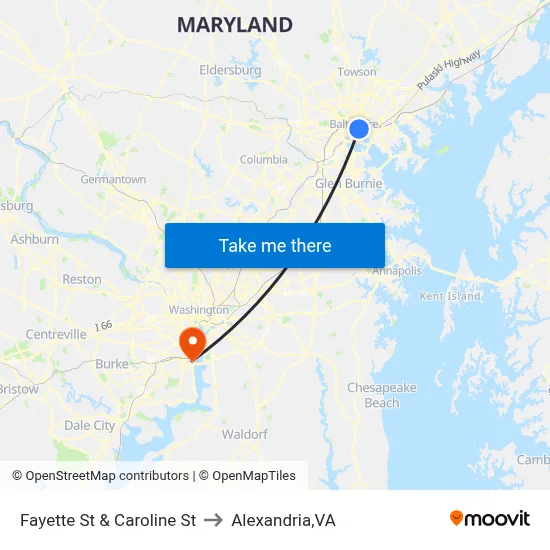 Fayette St & Caroline St to Alexandria,VA map