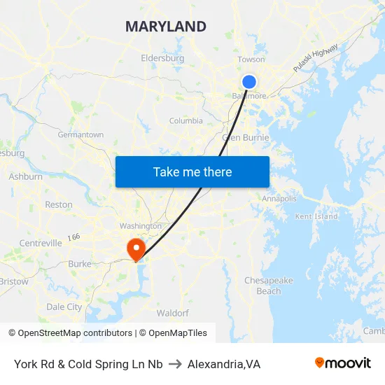 York Rd & Cold Spring Ln Nb to Alexandria,VA map