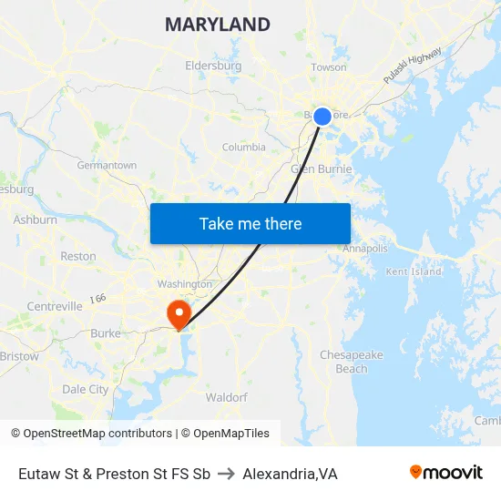 Eutaw St & Preston St FS Sb to Alexandria,VA map