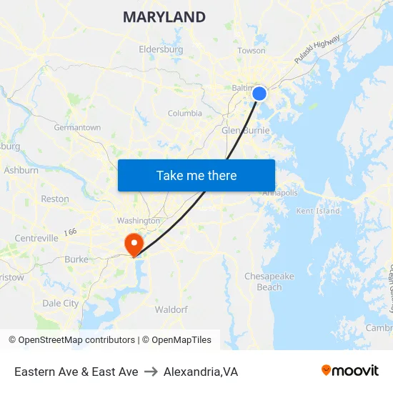 Eastern Ave & East Ave to Alexandria,VA map