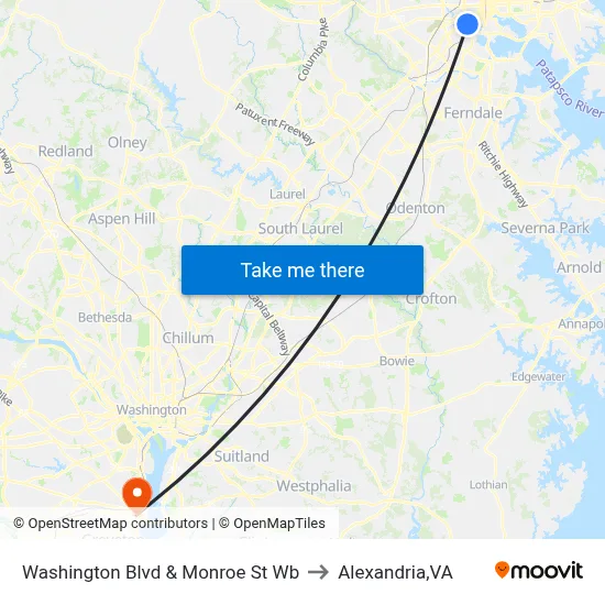Washington Blvd & Monroe St Wb to Alexandria,VA map