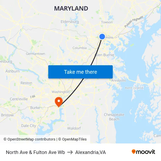 North Ave & Fulton Ave Wb to Alexandria,VA map