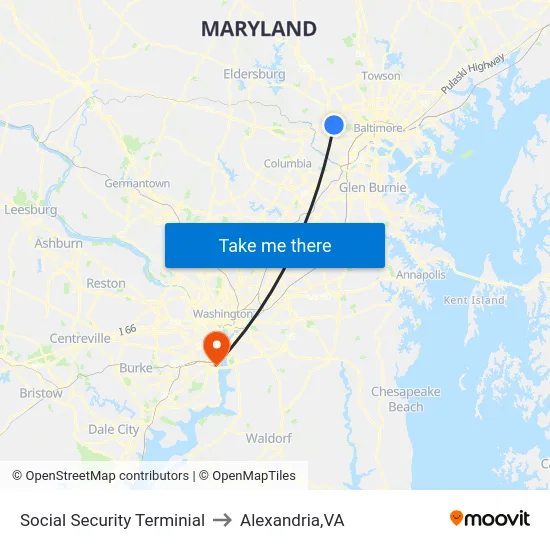 Social Security Terminial to Alexandria,VA map