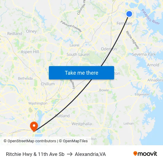 Ritchie Hwy & 11th Ave Sb to Alexandria,VA map