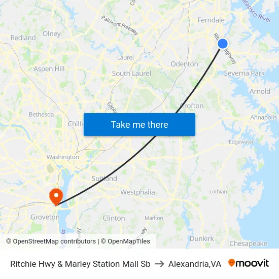 Ritchie Hwy & Marley Station Mall Sb to Alexandria,VA map