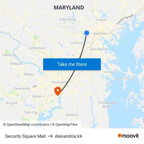 Security Square Mall to Alexandria,VA map