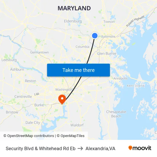 Security Blvd & Whitehead Rd Eb to Alexandria,VA map