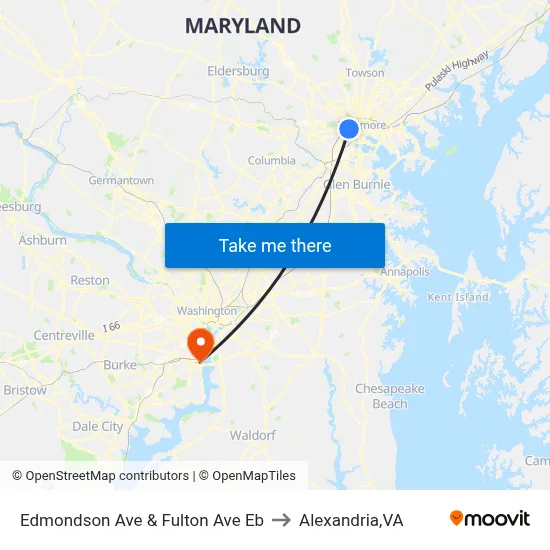 Edmondson Ave & Fulton Ave Eb to Alexandria,VA map