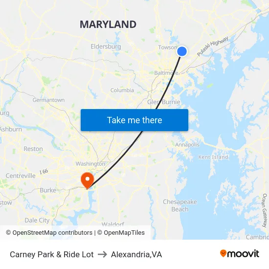 Carney Park & Ride Lot to Alexandria,VA map