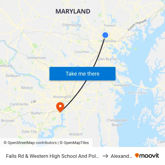 Falls Rd & Western High School And Polytechnic Institute Sb to Alexandria,VA map