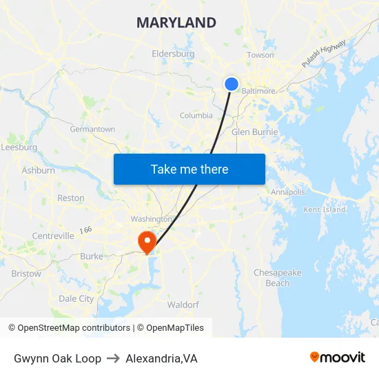 Gwynn Oak Loop to Alexandria,VA map