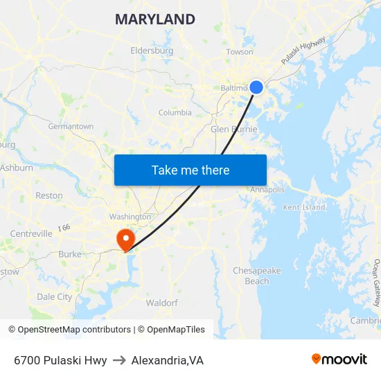 6700 Pulaski Hwy to Alexandria,VA map