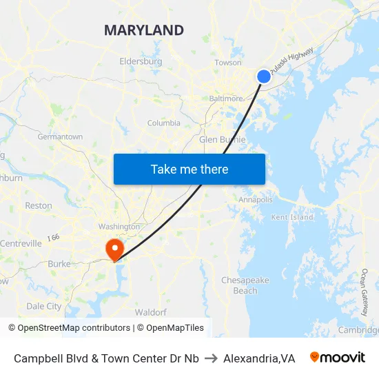 Campbell Blvd & Town Center Dr Nb to Alexandria,VA map