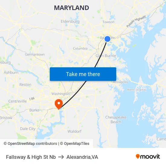 Fallsway & High St Nb to Alexandria,VA map