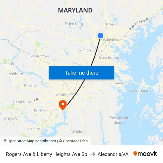 Rogers Ave & Liberty Heights Ave Sb to Alexandria,VA map