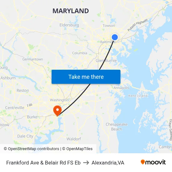 Frankford Ave & Belair Rd FS Eb to Alexandria,VA map