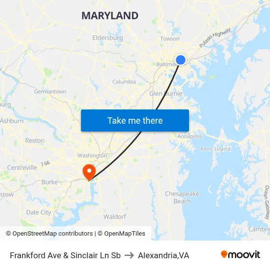 Frankford Ave & Sinclair Ln Sb to Alexandria,VA map