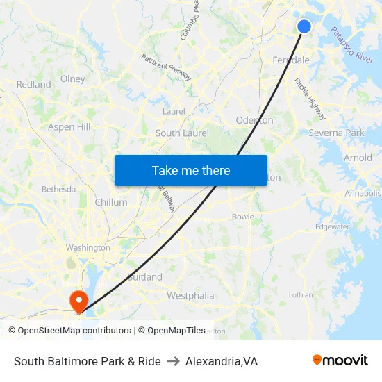 South Baltimore Park & Ride to Alexandria,VA map