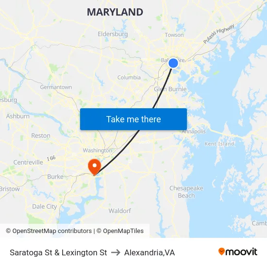 Saratoga St & Lexington St to Alexandria,VA map