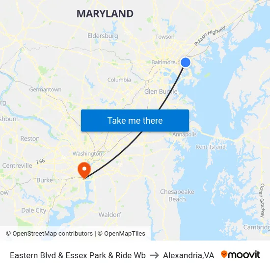 Eastern Blvd & Essex Park & Ride Wb to Alexandria,VA map