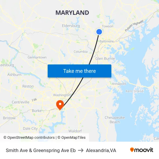 Smith Ave & Greenspring Ave Eb to Alexandria,VA map