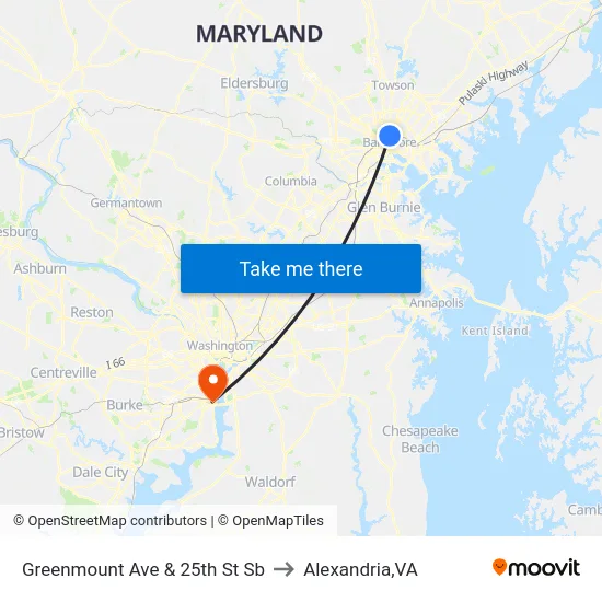 Greenmount Ave & 25th St Sb to Alexandria,VA map