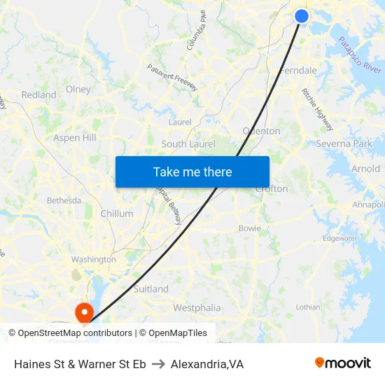 Haines St & Warner St Eb to Alexandria,VA map