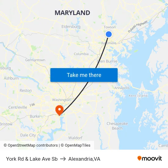 York Rd & Lake Ave Sb to Alexandria,VA map