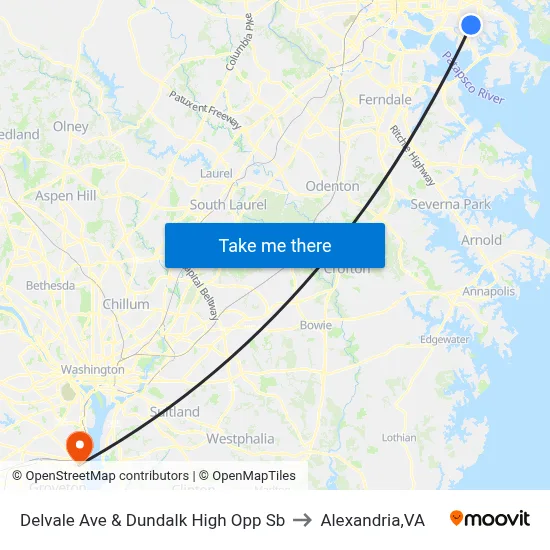 Delvale Ave & Dundalk High Opp Sb to Alexandria,VA map