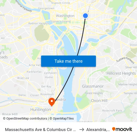 Massachusetts Ave & Columbus Cir NE Eb to Alexandria,VA map