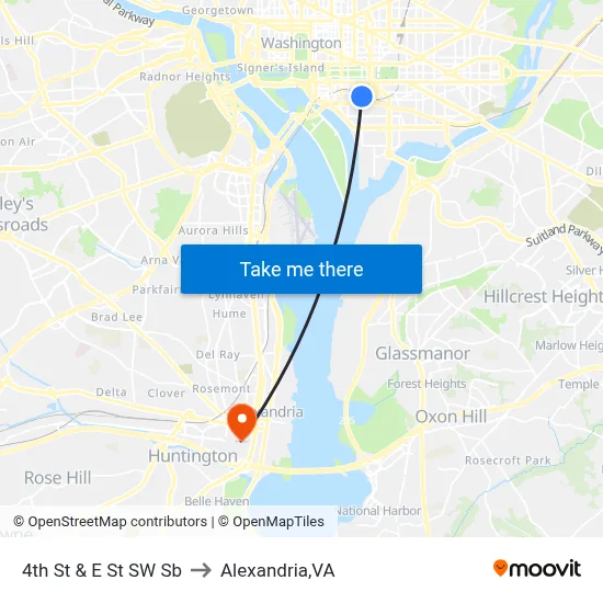 4th St & E St SW Sb to Alexandria,VA map
