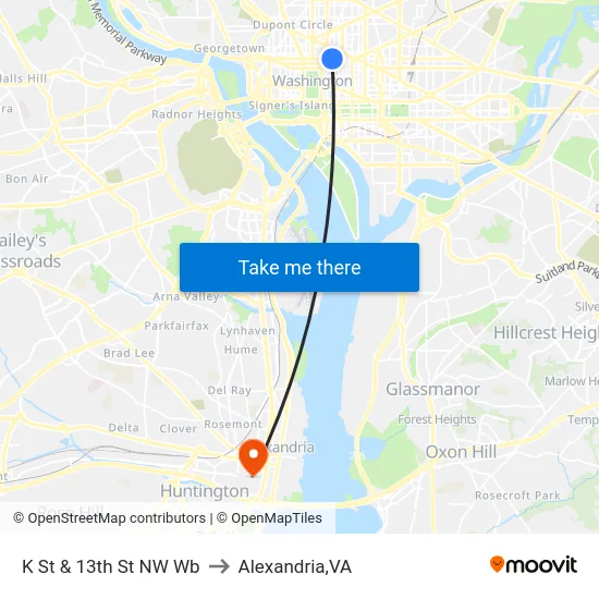 K St & 13th St NW Wb to Alexandria,VA map