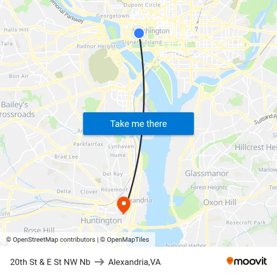 20th St & E St NW Nb to Alexandria,VA map