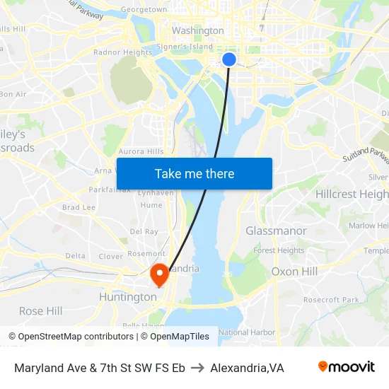 Maryland Ave & 7th St SW FS Eb to Alexandria,VA map
