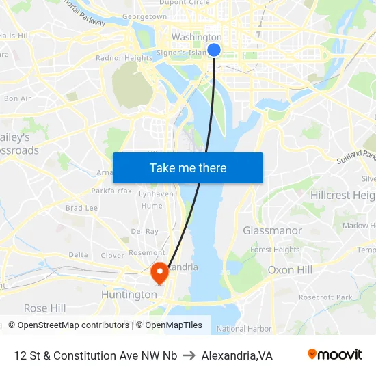 12 St & Constitution Ave NW Nb to Alexandria,VA map