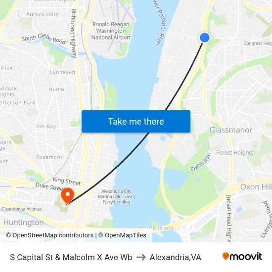 S Capital St & Malcolm X Ave Wb to Alexandria,VA map
