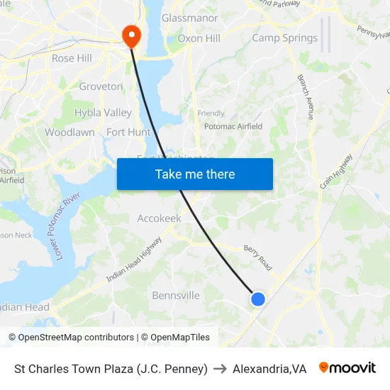 St Charles Town Plaza (J.C. Penney) to Alexandria,VA map