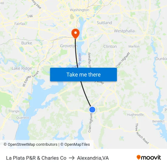 La Plata P&R & Charles Co to Alexandria,VA map