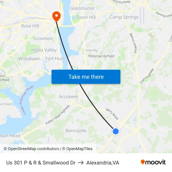 Us 301 P & R & Smallwood Dr to Alexandria,VA map