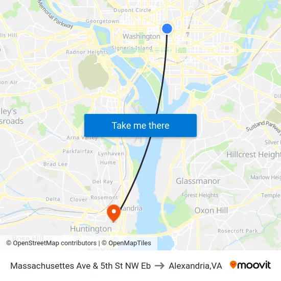 Massachusettes Ave & 5th St NW Eb to Alexandria,VA map
