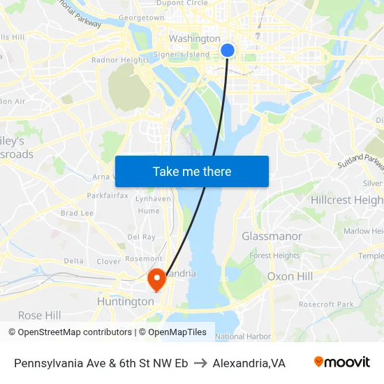 Pennsylvania Ave & 6th St NW Eb to Alexandria,VA map