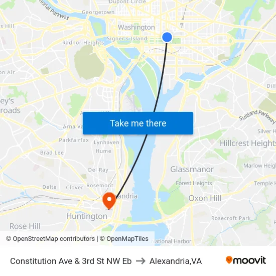 Constitution Ave & 3rd St NW Eb to Alexandria,VA map