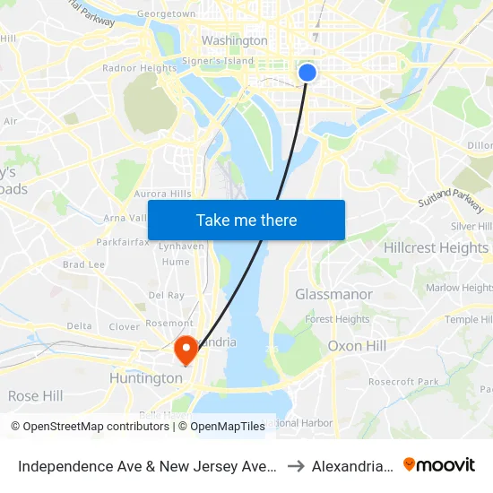 Independence Ave & New Jersey Ave SE Eb to Alexandria,VA map
