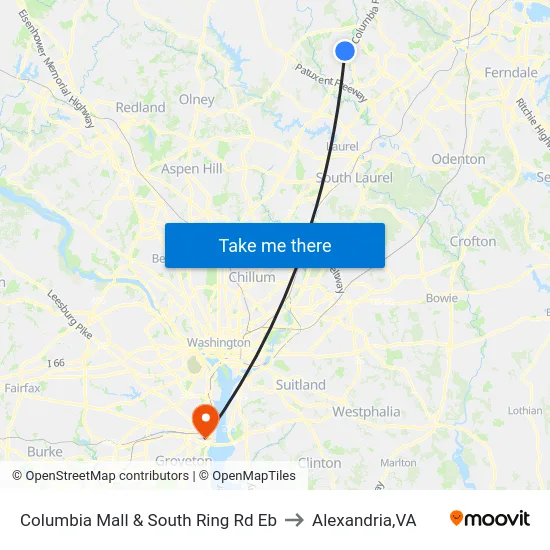 Columbia Mall & South Ring Rd Eb to Alexandria,VA map
