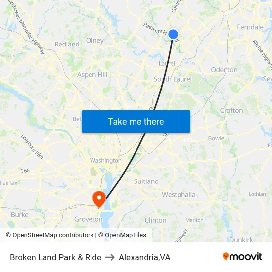 Broken Land Park & Ride to Alexandria,VA map