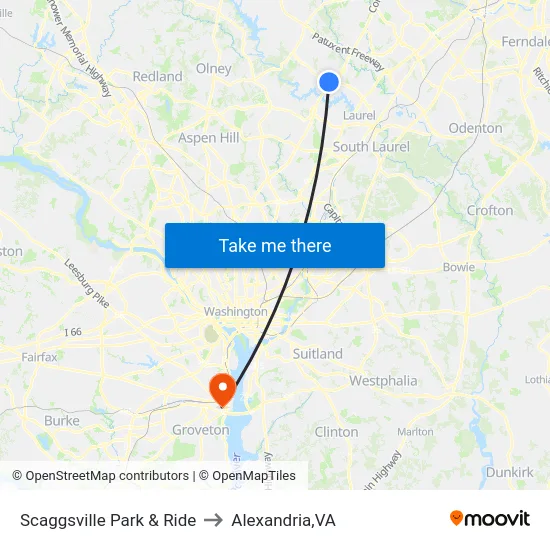 Scaggsville Park & Ride to Alexandria,VA map