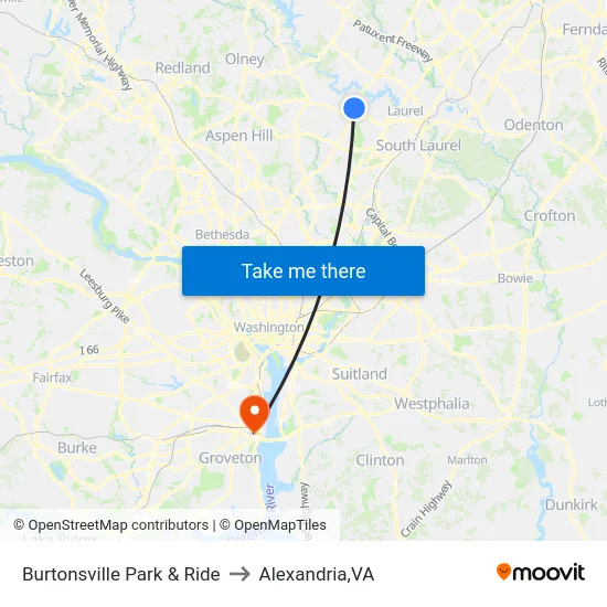 Burtonsville Park & Ride to Alexandria,VA map