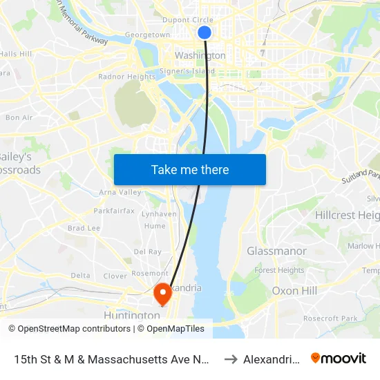 15th St & M & Massachusetts Ave NW Mid Nb to Alexandria,VA map