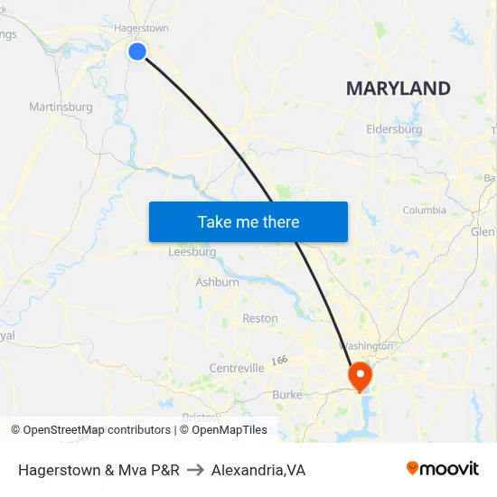 Hagerstown & Mva P&R to Alexandria,VA map